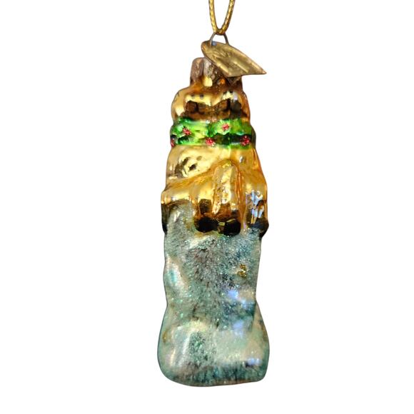 Vintage Christopher Radko Glass Ornament – Reindeer Chimney with Holly Collar 3" - Picture 2 of 6